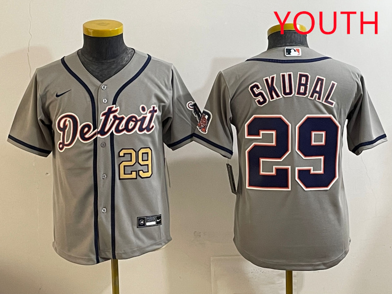 Youth 2025 Detroit Tigers #29 Skubal grey Nike MLB jersey style 3->youth mlb jersey->Youth Jersey